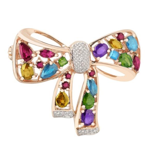 Брошь «Бант» из красного золота с миксом камней